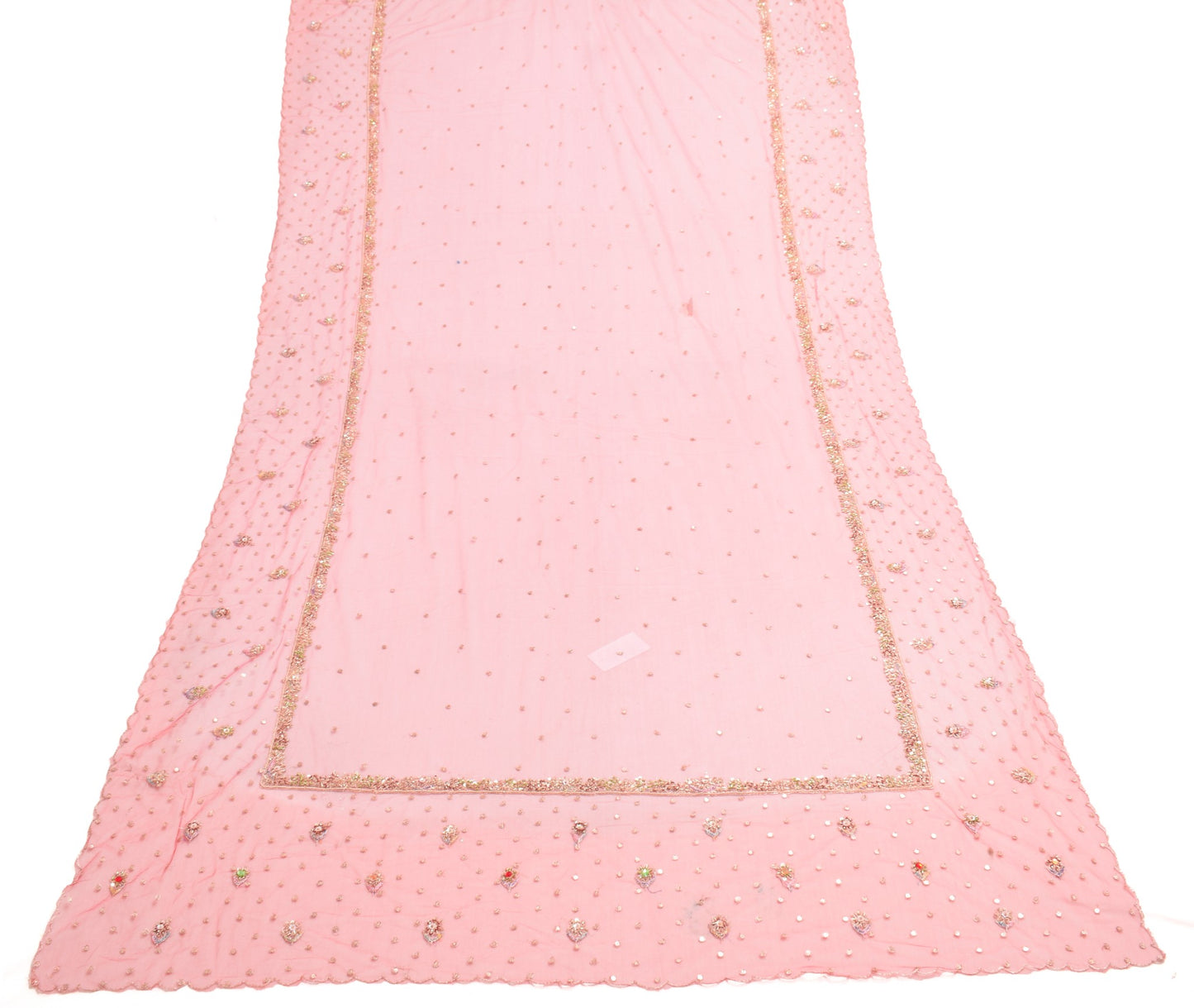 Sushila Vintage Pink Traditional Dupatta Net Mesh Zari Embroidered Long Stole