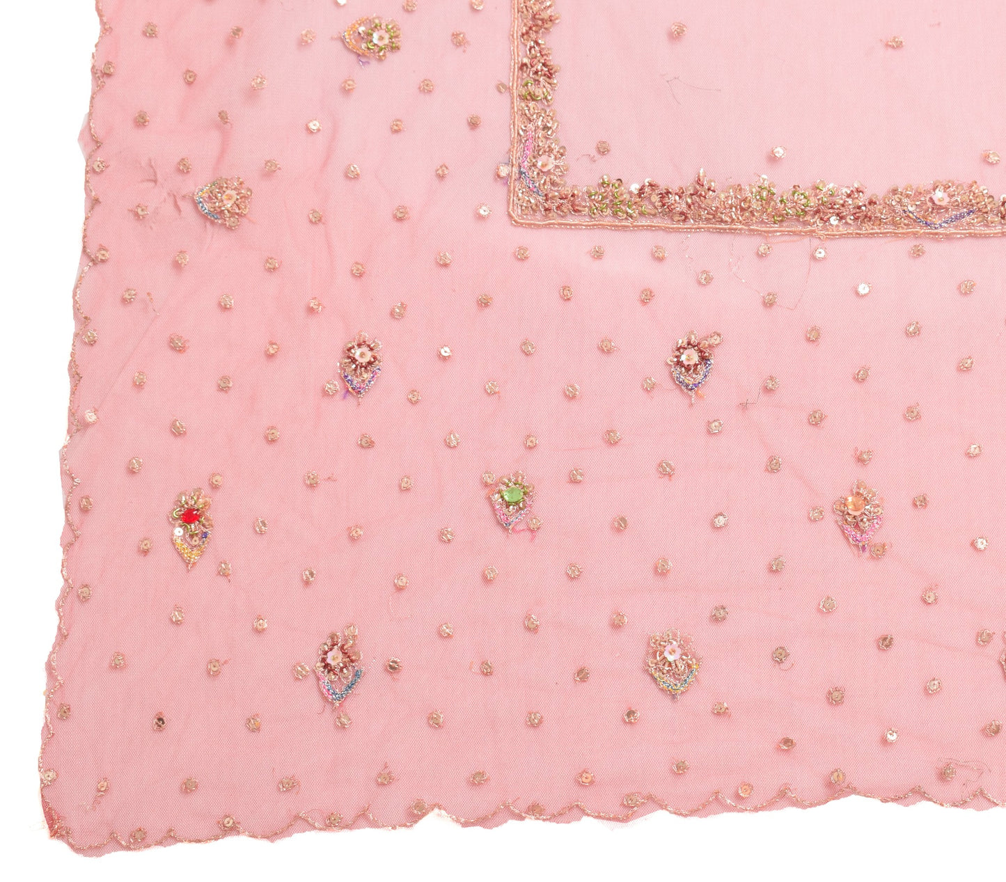 Sushila Vintage Pink Traditional Dupatta Net Mesh Zari Embroidered Long Stole