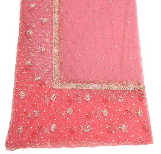 Sushila Vintage Pink Traditional Dupatta Net Mesh Zari Embroidered Long Stole