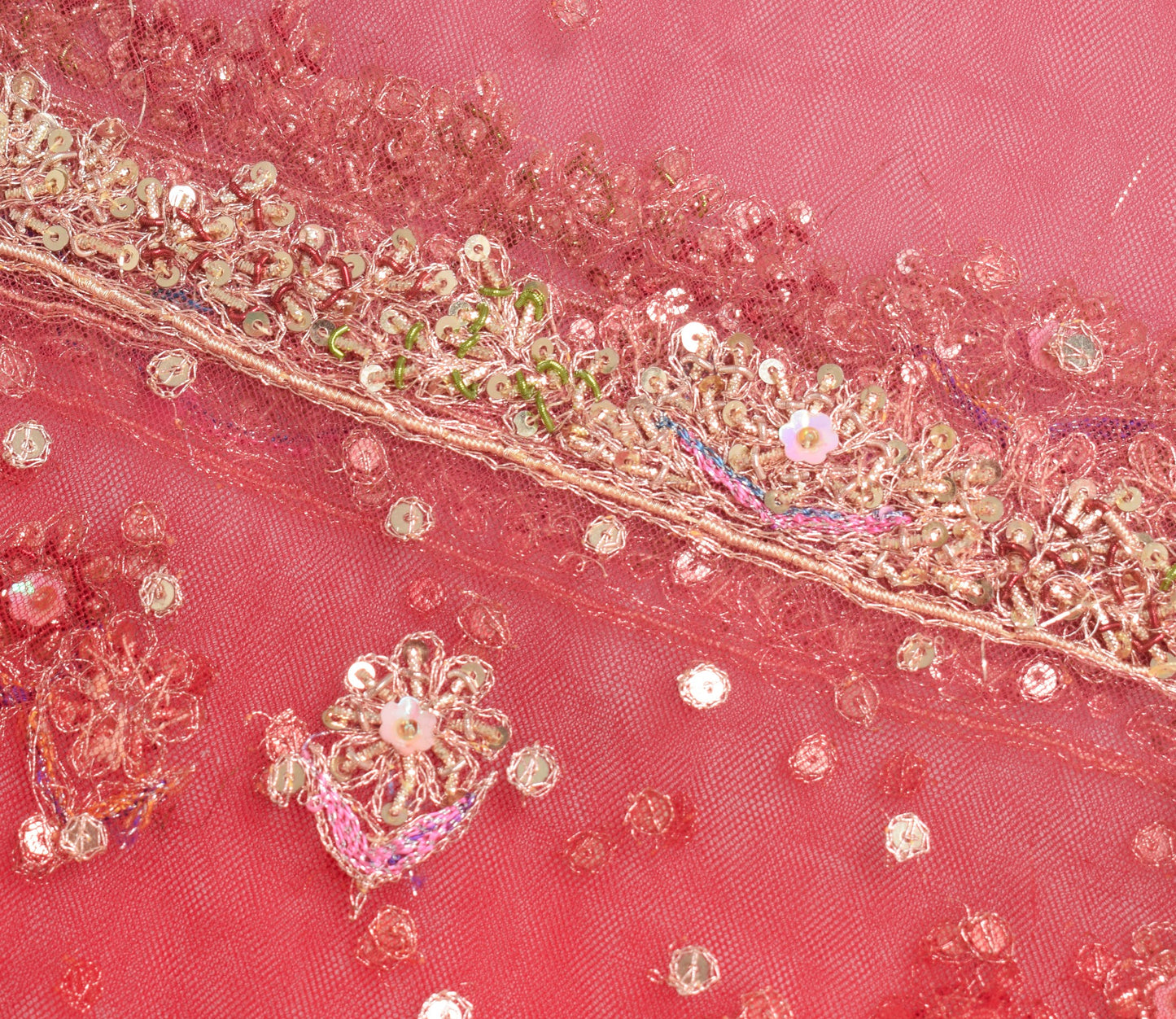 Sushila Vintage Pink Traditional Dupatta Net Mesh Zari Embroidered Long Stole