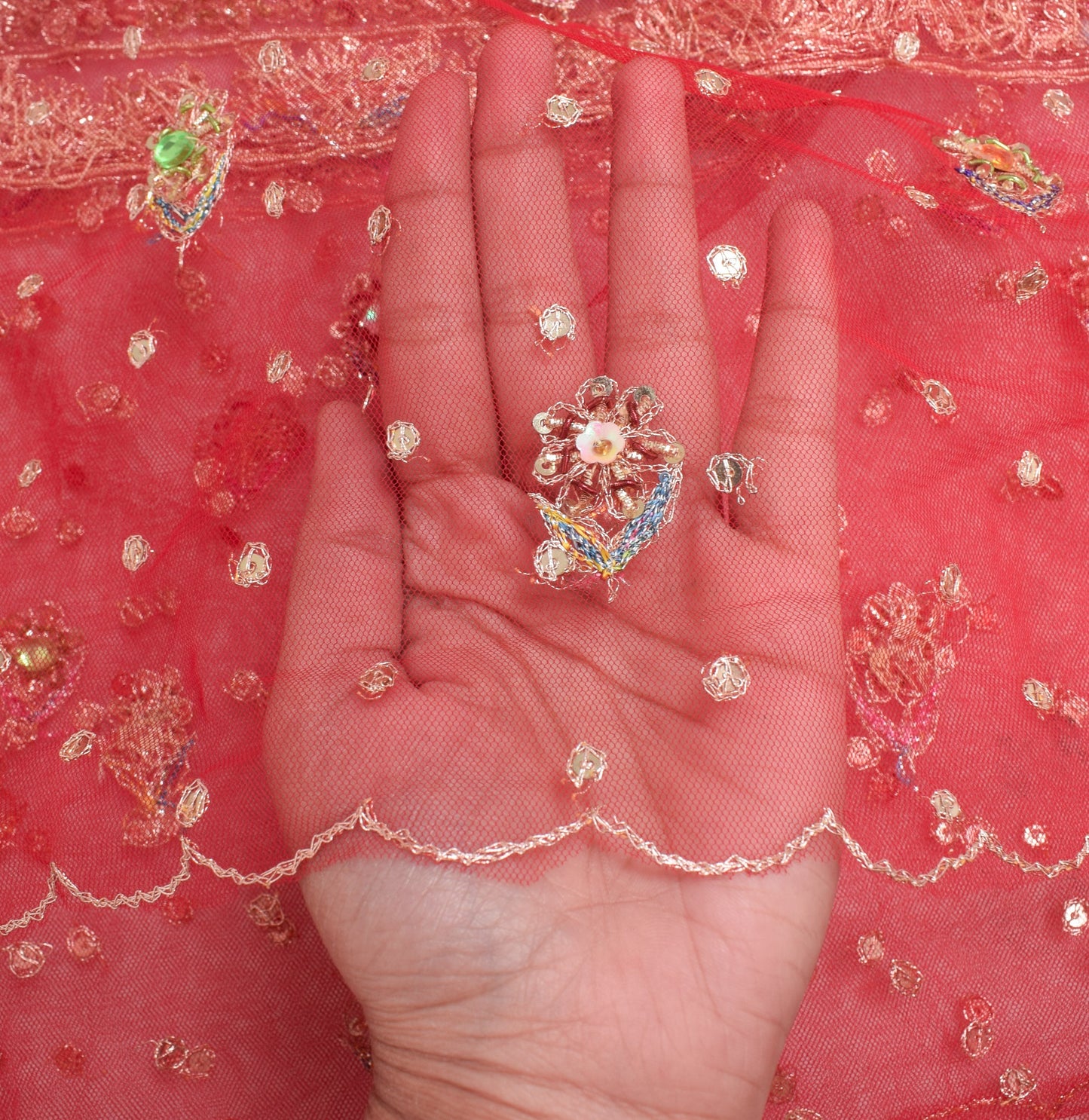 Sushila Vintage Pink Traditional Dupatta Net Mesh Zari Embroidered Long Stole