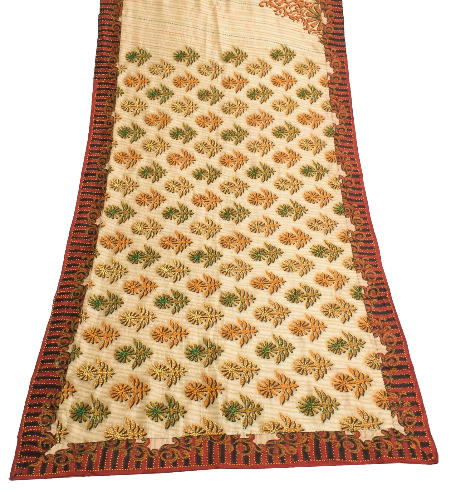 Sushila Vintage Light Brown Dupatta Pure Silk Hand Embroidered Floral Long Stole