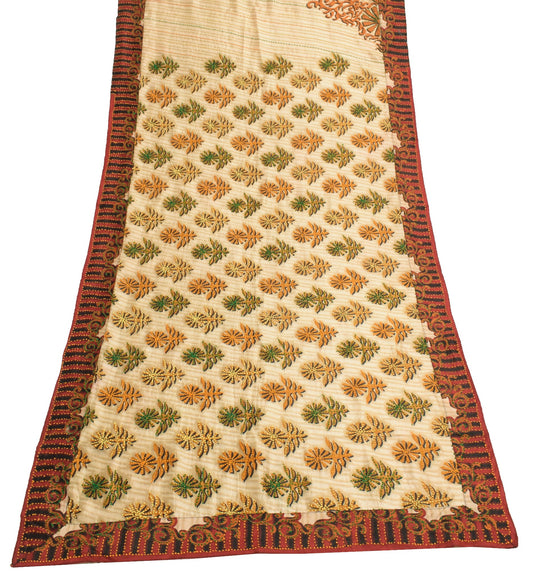 Sushila Vintage Light Brown Dupatta Pure Silk Hand Embroidered Floral Long Stole