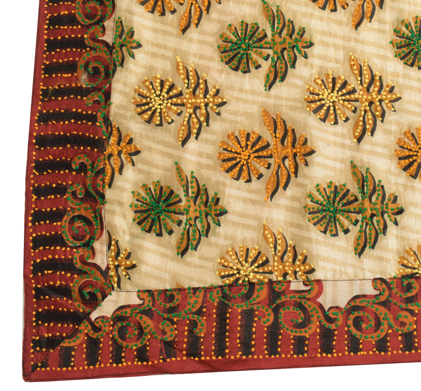 Sushila Vintage Light Brown Dupatta Pure Silk Hand Embroidered Floral Long Stole