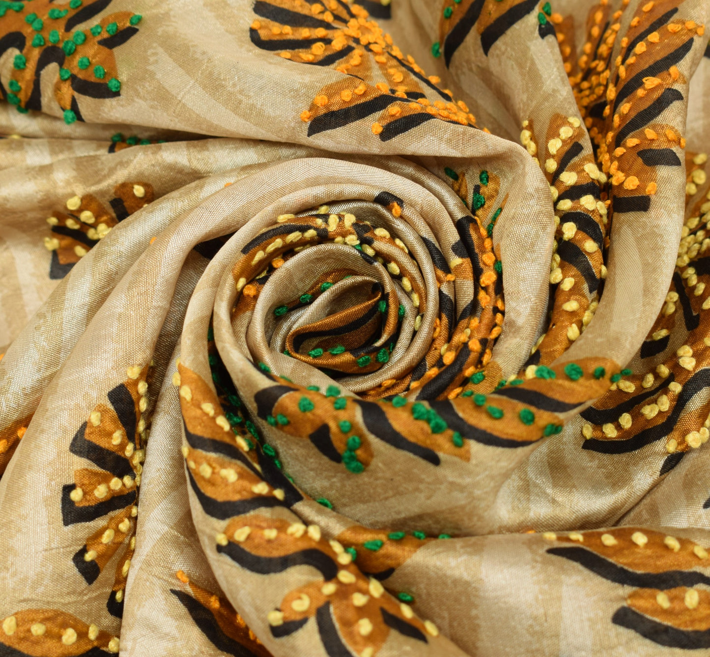 Sushila Vintage Light Brown Dupatta Pure Silk Hand Embroidered Floral Long Stole