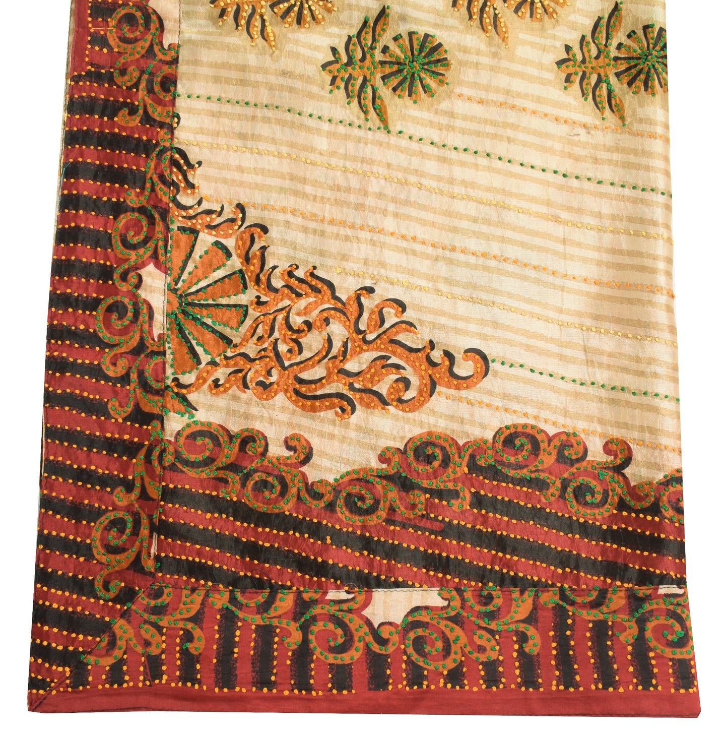 Sushila Vintage Light Brown Dupatta Pure Silk Hand Embroidered Floral Long Stole