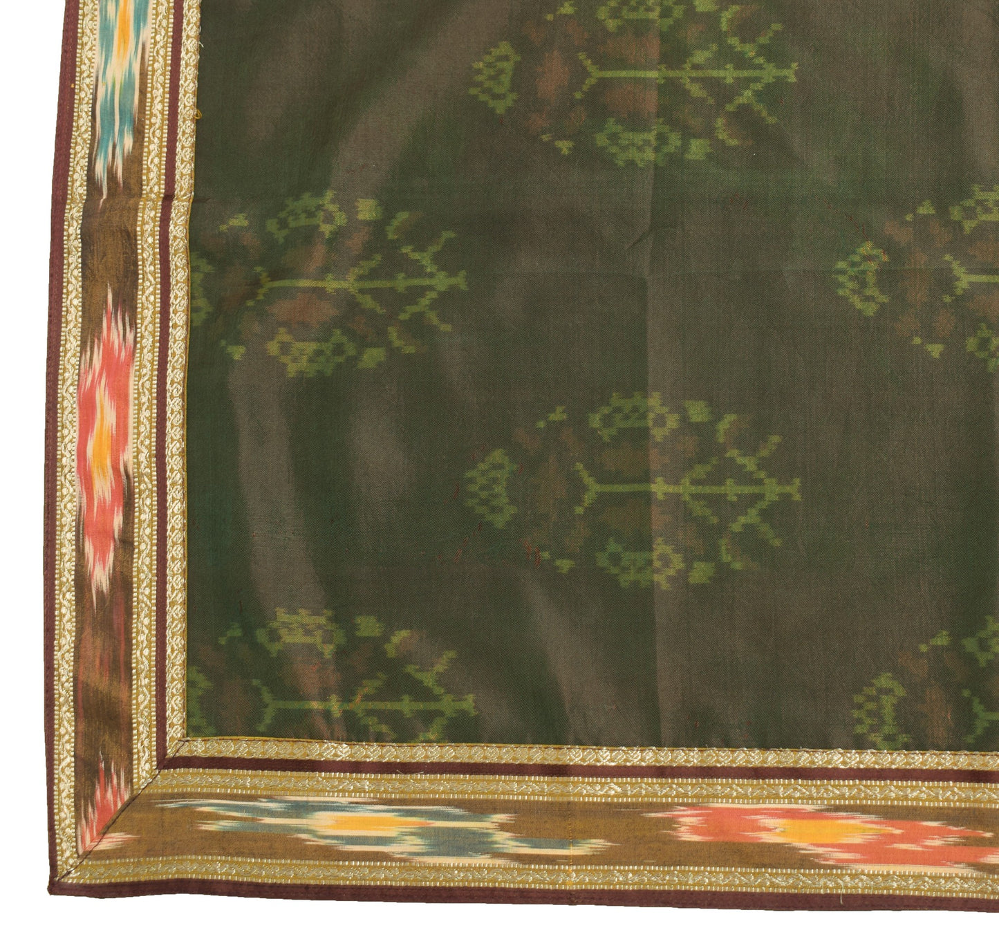 Sushila Vintage Green DualTone Dupatta Pure Silk Hand Woven Ikat Soft Long Stole
