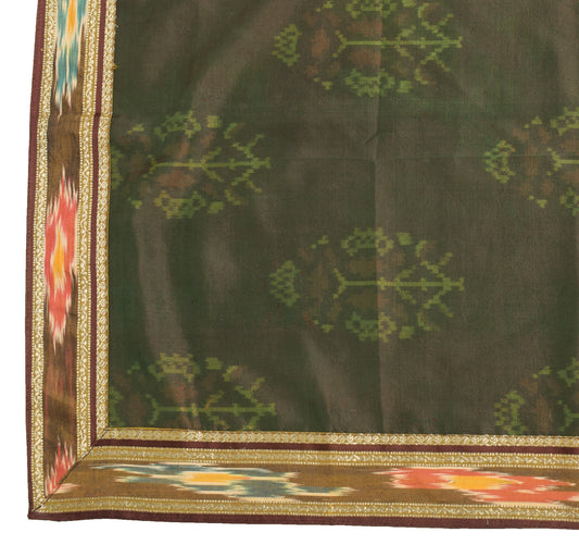 Sushila Vintage Green DualTone Dupatta Pure Silk Hand Woven Ikat Soft Long Stole