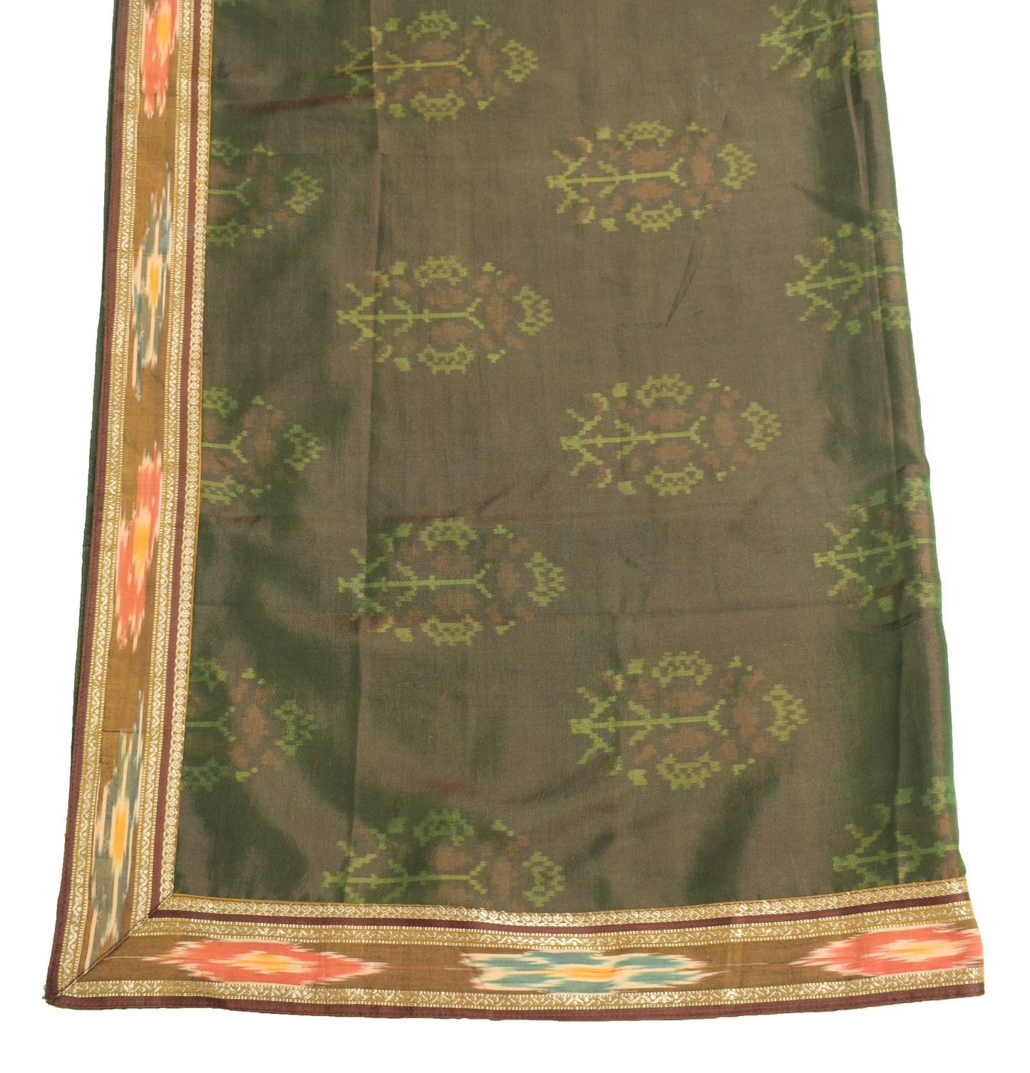 Sushila Vintage Green DualTone Dupatta Pure Silk Hand Woven Ikat Soft Long Stole