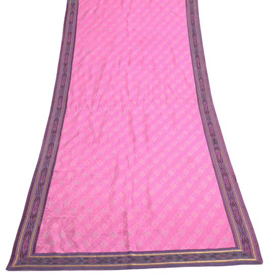 Sushila Vintage Fuchsia Pink Dupatta Pure Silk Hand Woven Ikat Soft Long Stole