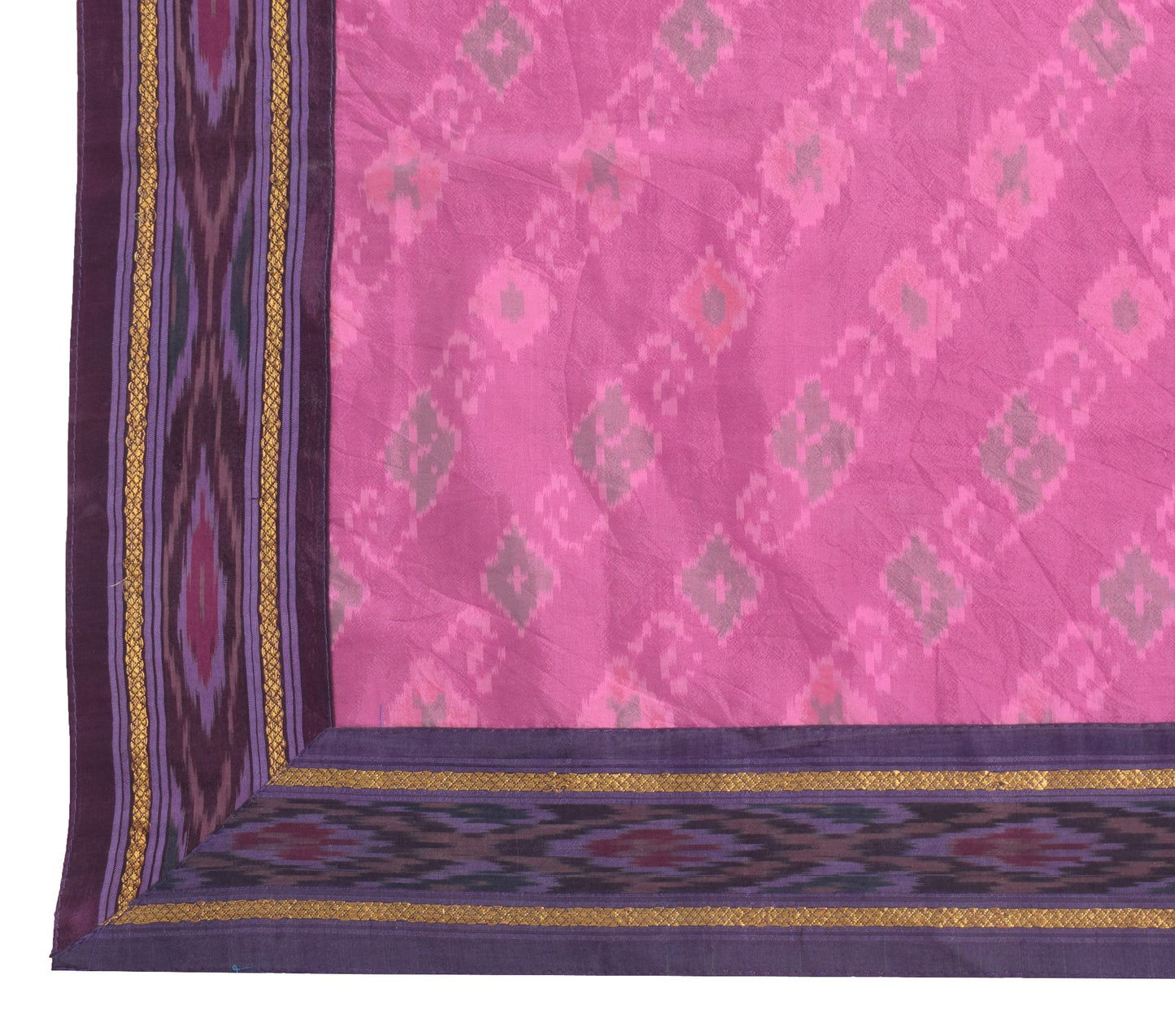 Sushila Vintage Fuchsia Pink Dupatta Pure Silk Hand Woven Ikat Soft Long Stole