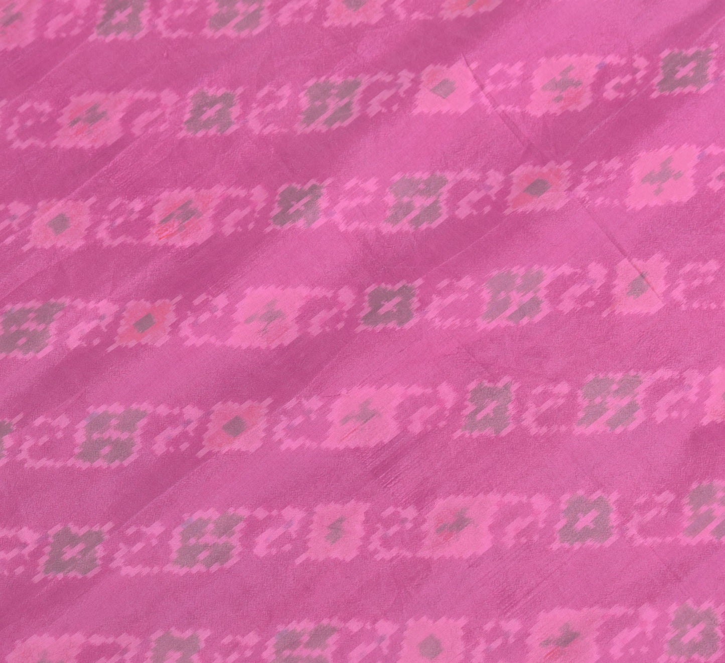 Sushila Vintage Fuchsia Pink Dupatta Pure Silk Hand Woven Ikat Soft Long Stole