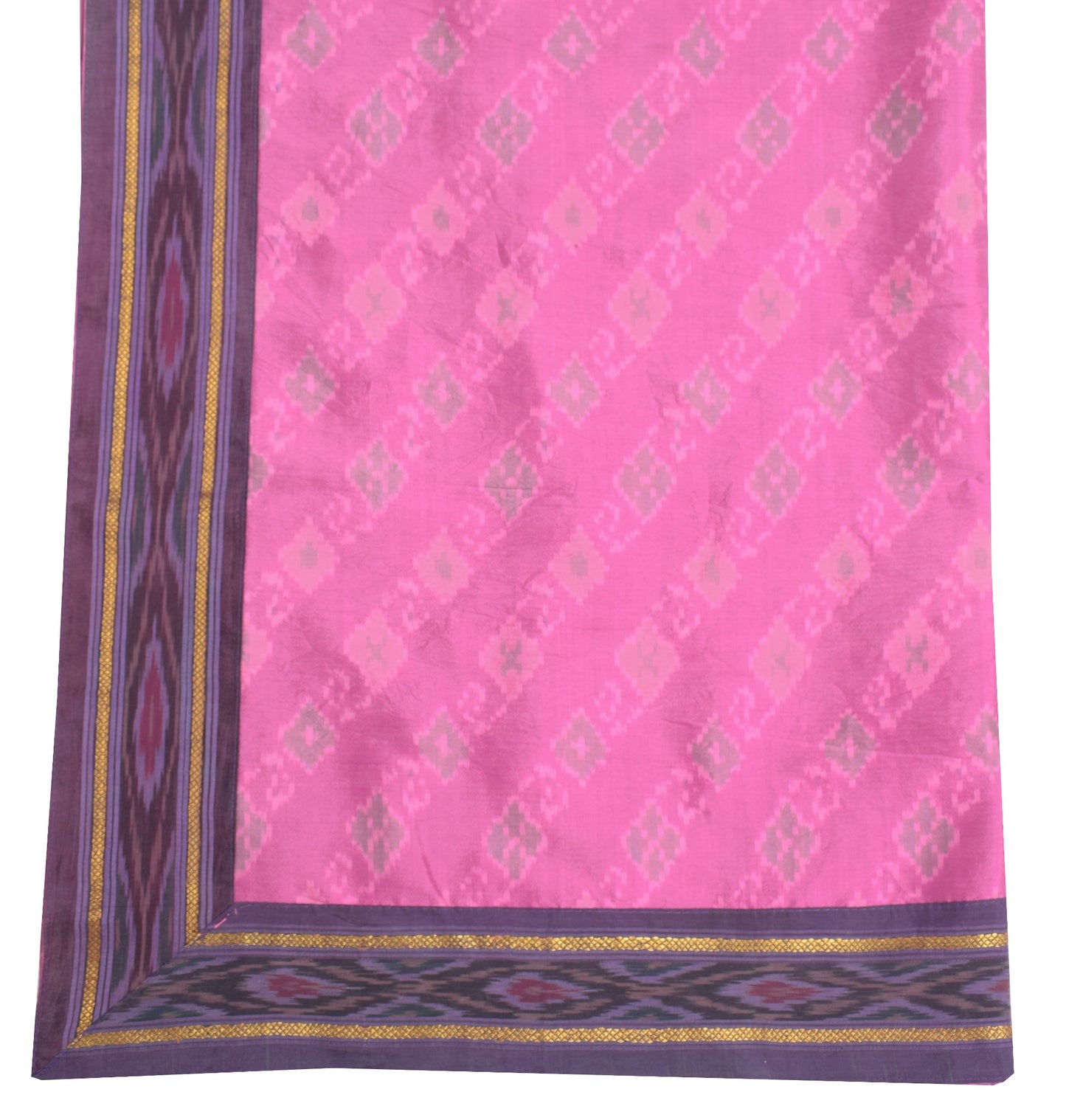 Sushila Vintage Fuchsia Pink Dupatta Pure Silk Hand Woven Ikat Soft Long Stole