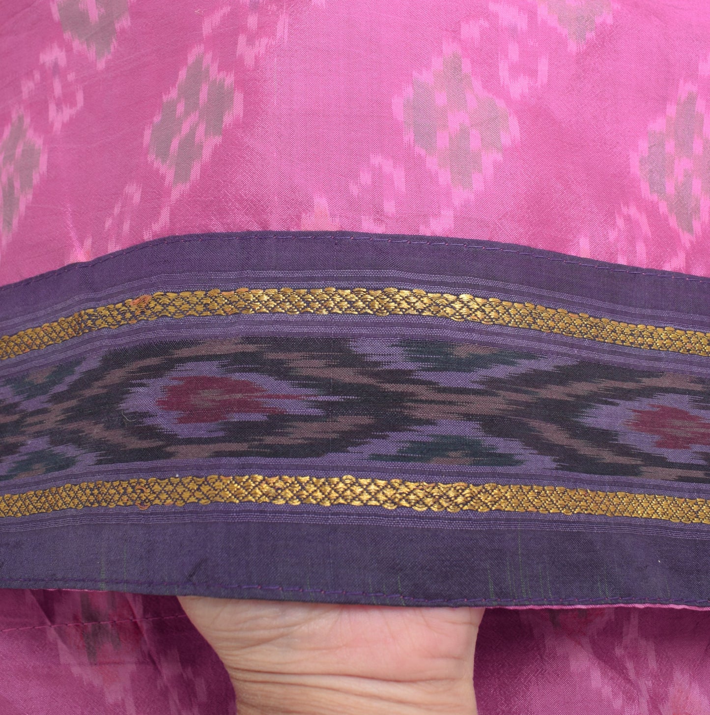Sushila Vintage Fuchsia Pink Dupatta Pure Silk Hand Woven Ikat Soft Long Stole