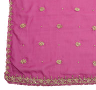 Sushila Vintage Deep Pink Art Georgette Silk Hand Beaded Zardozi WORK Long Stole