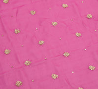 Sushila Vintage Deep Pink Art Georgette Silk Hand Beaded Zardozi WORK Long Stole