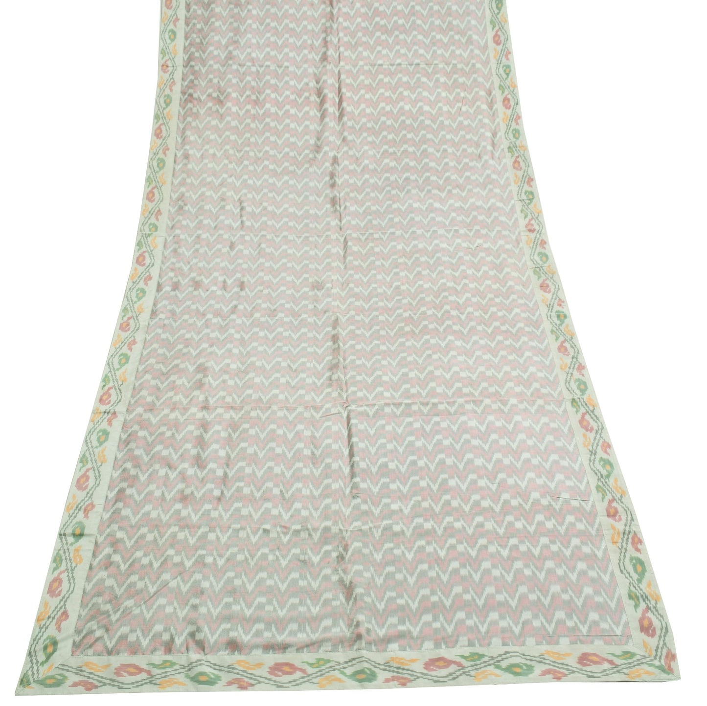 Sushila Vintage Gray Ikat Dupatta 100% Pure Silk Hand Woven Soft Long Stole Wrap