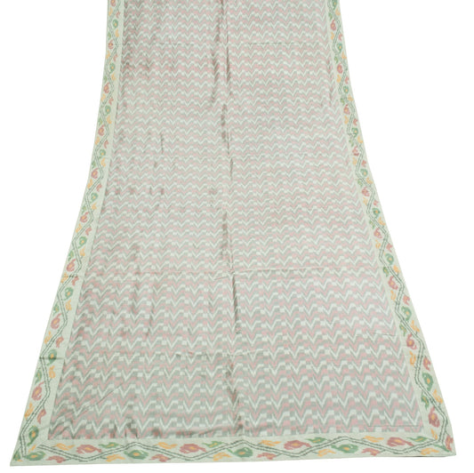Sushila Vintage Gray Ikat Dupatta 100% Pure Silk Hand Woven Soft Long Stole Wrap