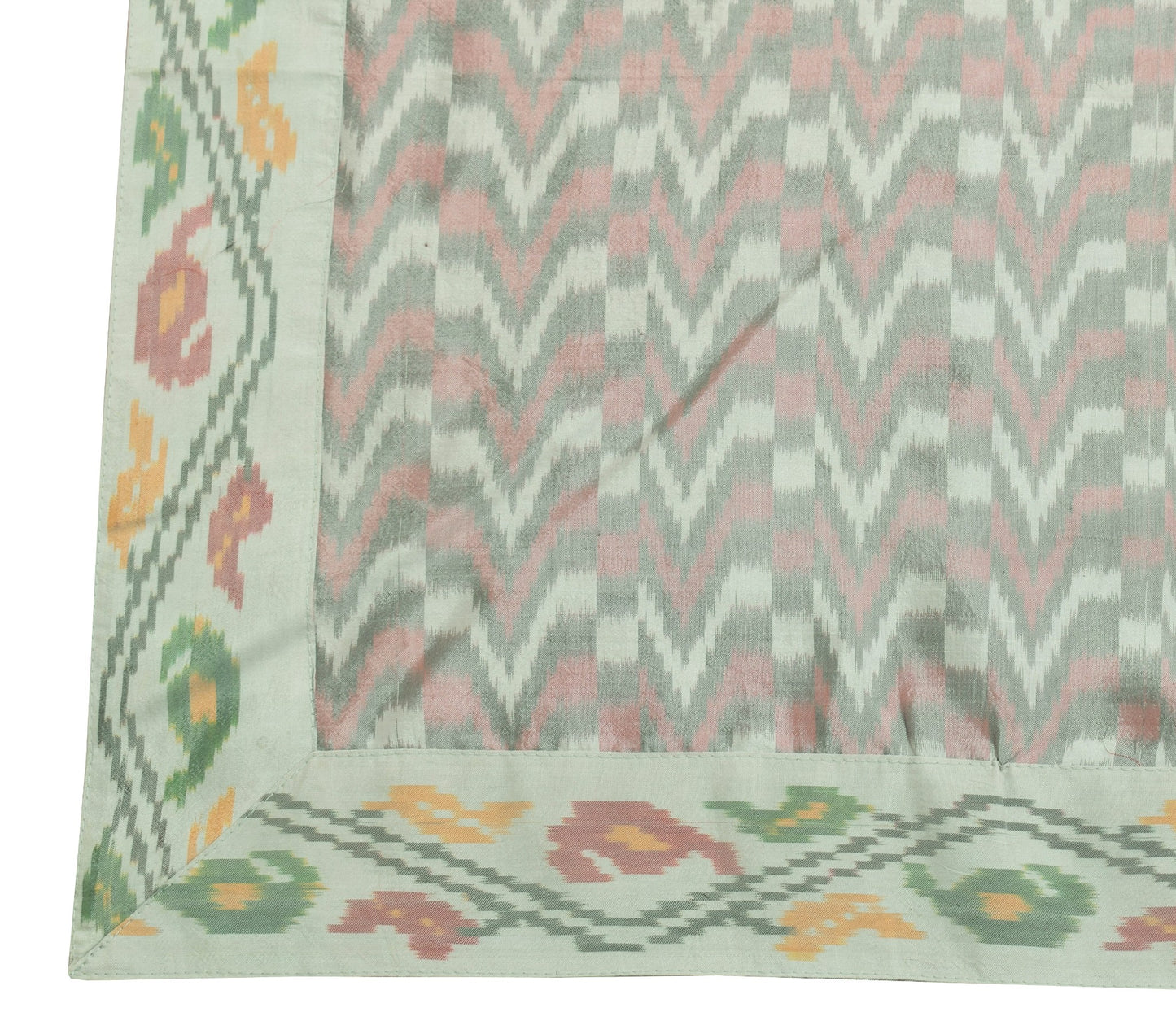 Sushila Vintage Gray Ikat Dupatta 100% Pure Silk Hand Woven Soft Long Stole Wrap