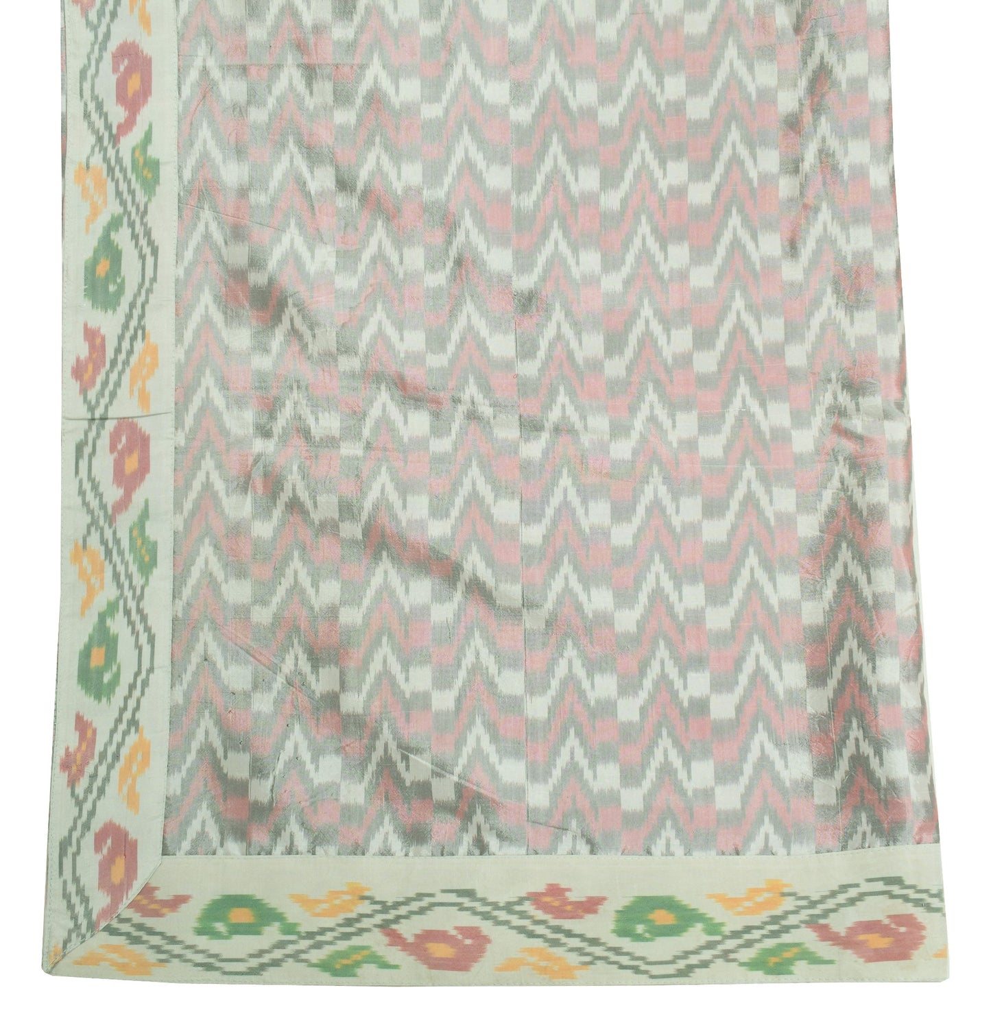 Sushila Vintage Gray Ikat Dupatta 100% Pure Silk Hand Woven Soft Long Stole Wrap