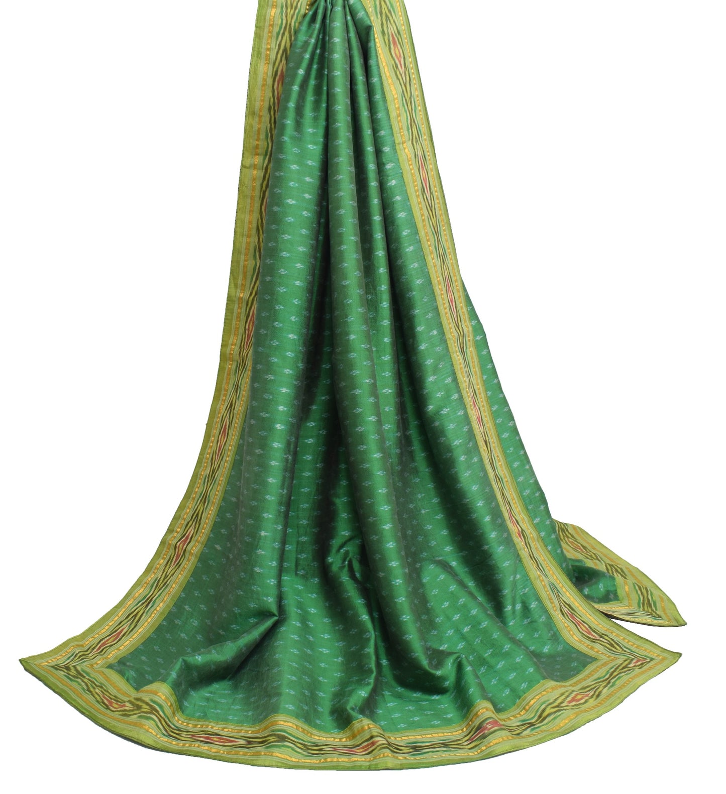Sushila Vintage Green Ikat Dupatta Hand woven 100%Pure Silk Soft Long Stole Veil