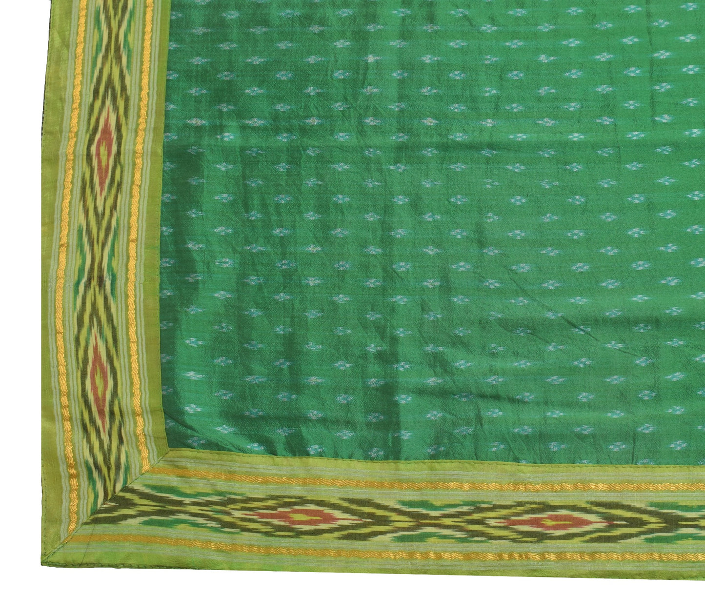Sushila Vintage Green Ikat Dupatta Hand woven 100%Pure Silk Soft Long Stole Veil