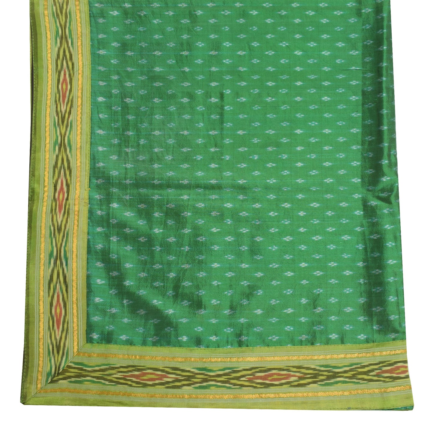 Sushila Vintage Green Ikat Dupatta Hand woven 100%Pure Silk Soft Long Stole Veil
