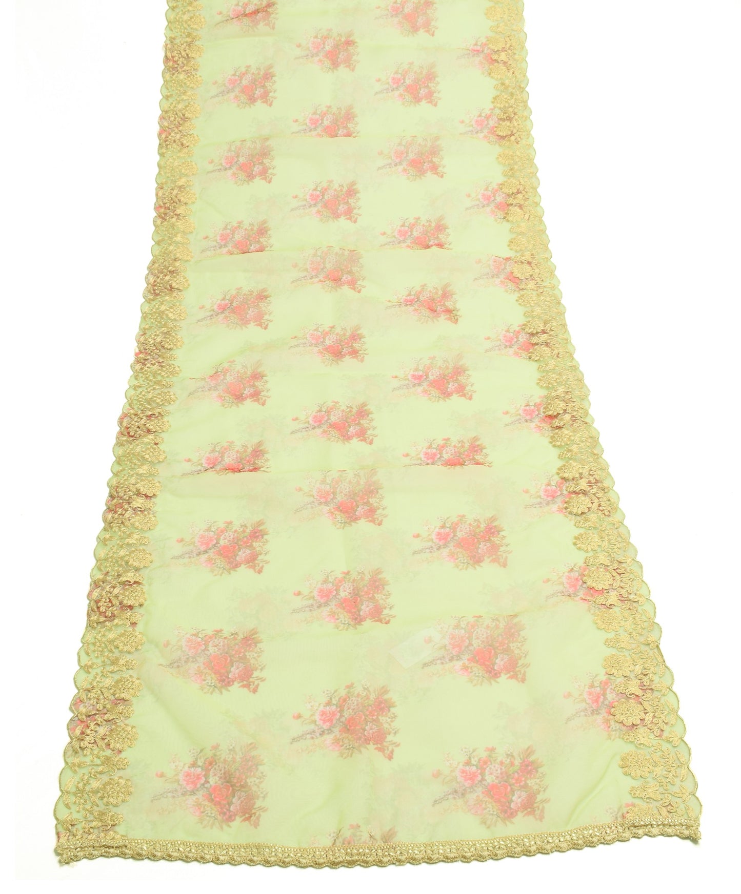 Sushila Vintage Green Floral Dupatta Art Organza Digital Printed Long Stole Wrap