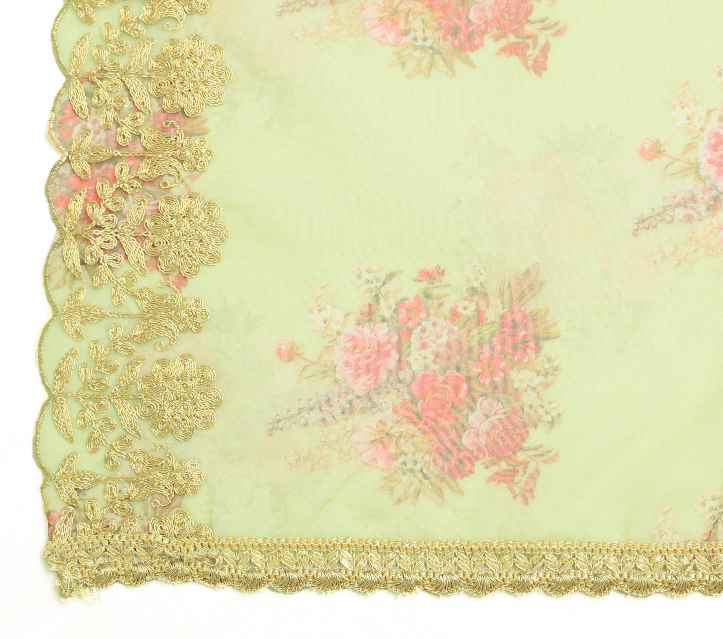 Sushila Vintage Green Floral Dupatta Art Organza Digital Printed Long Stole Wrap