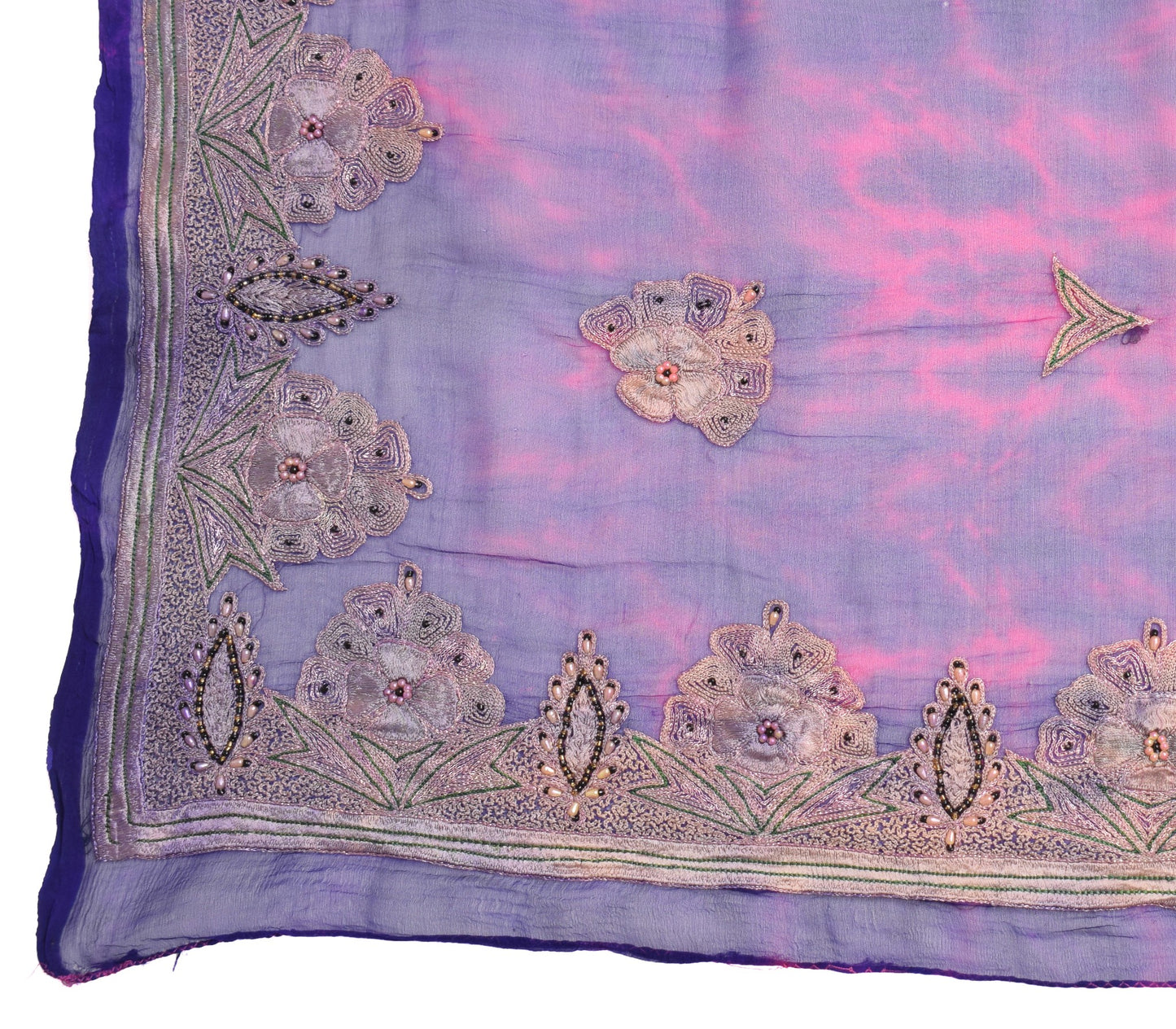 Sushila Vintage Blue Magenta Dupatta Pure Chiffon Embroidered Floral Long Stole