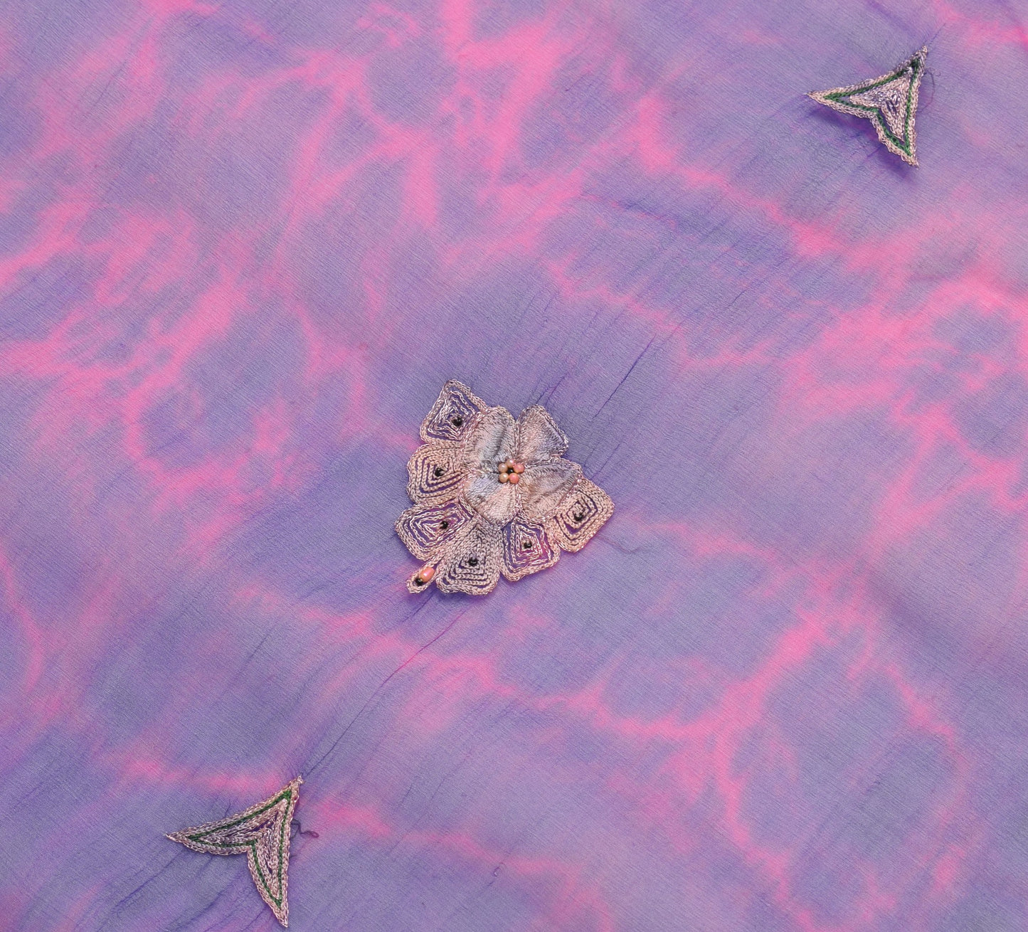 Sushila Vintage Blue Magenta Dupatta Pure Chiffon Embroidered Floral Long Stole