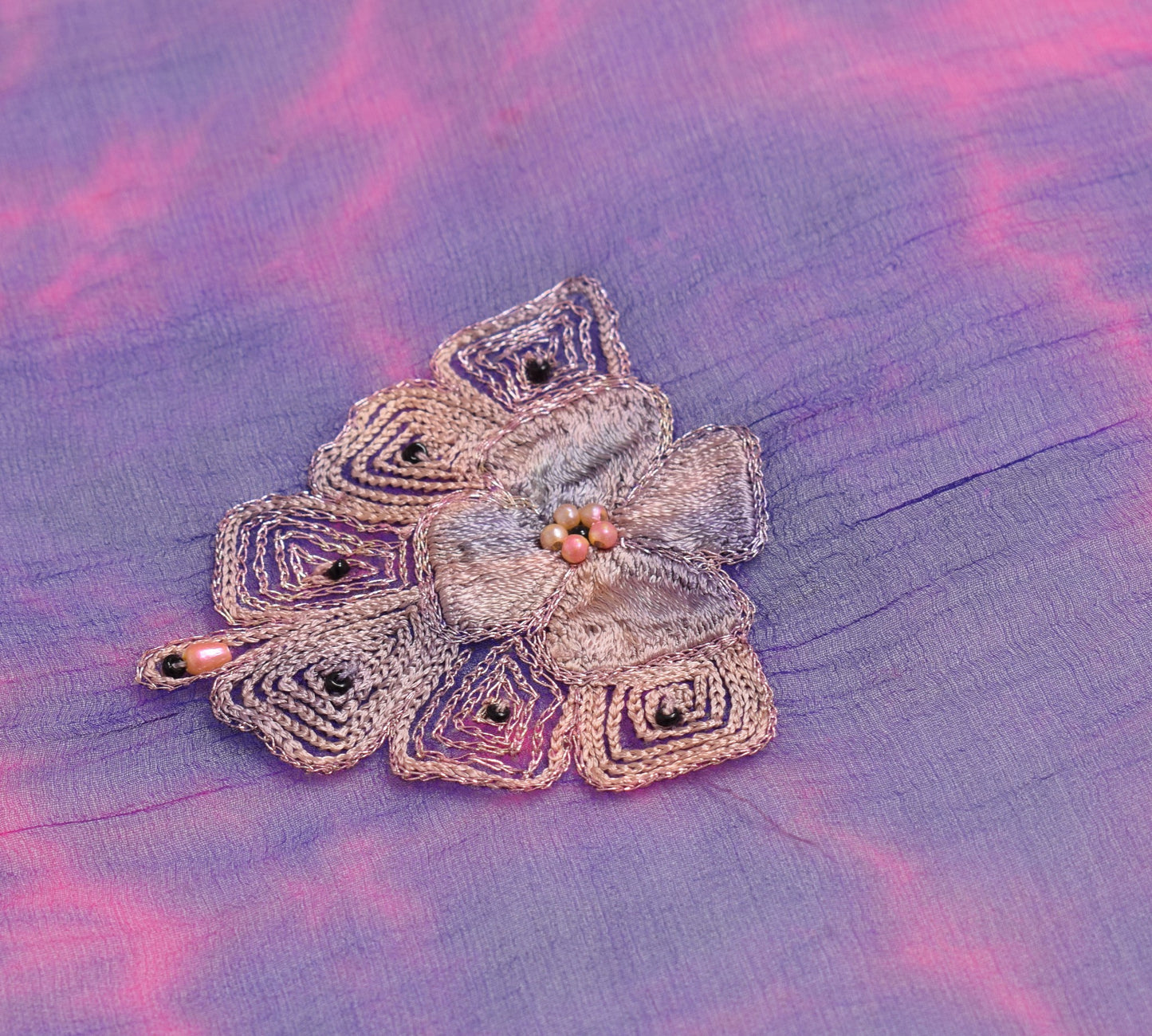 Sushila Vintage Blue Magenta Dupatta Pure Chiffon Embroidered Floral Long Stole
