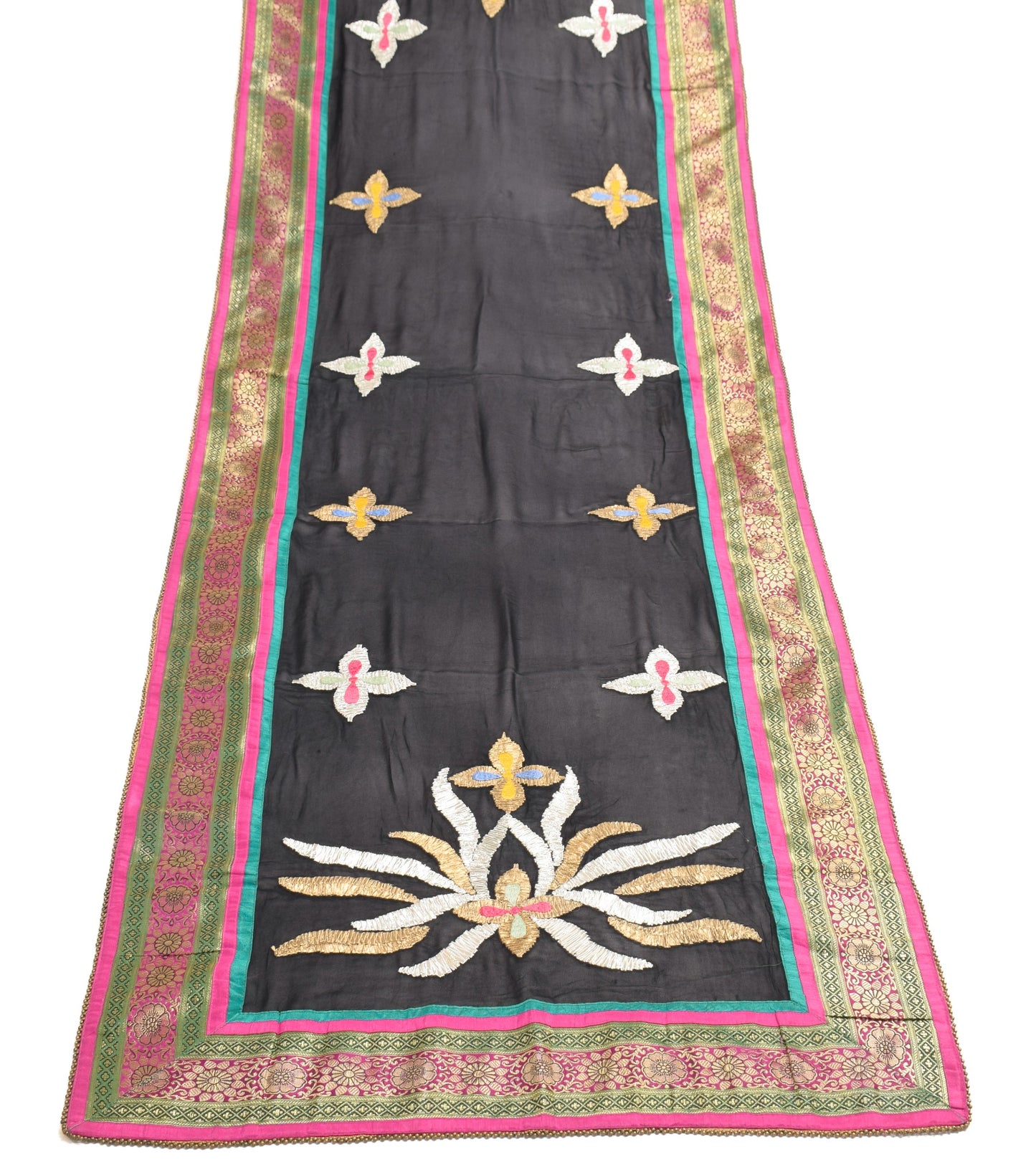 Sushila Vintage Black Gotta Patti Dupatta Pure Georgette Floral ClassyLong Stole