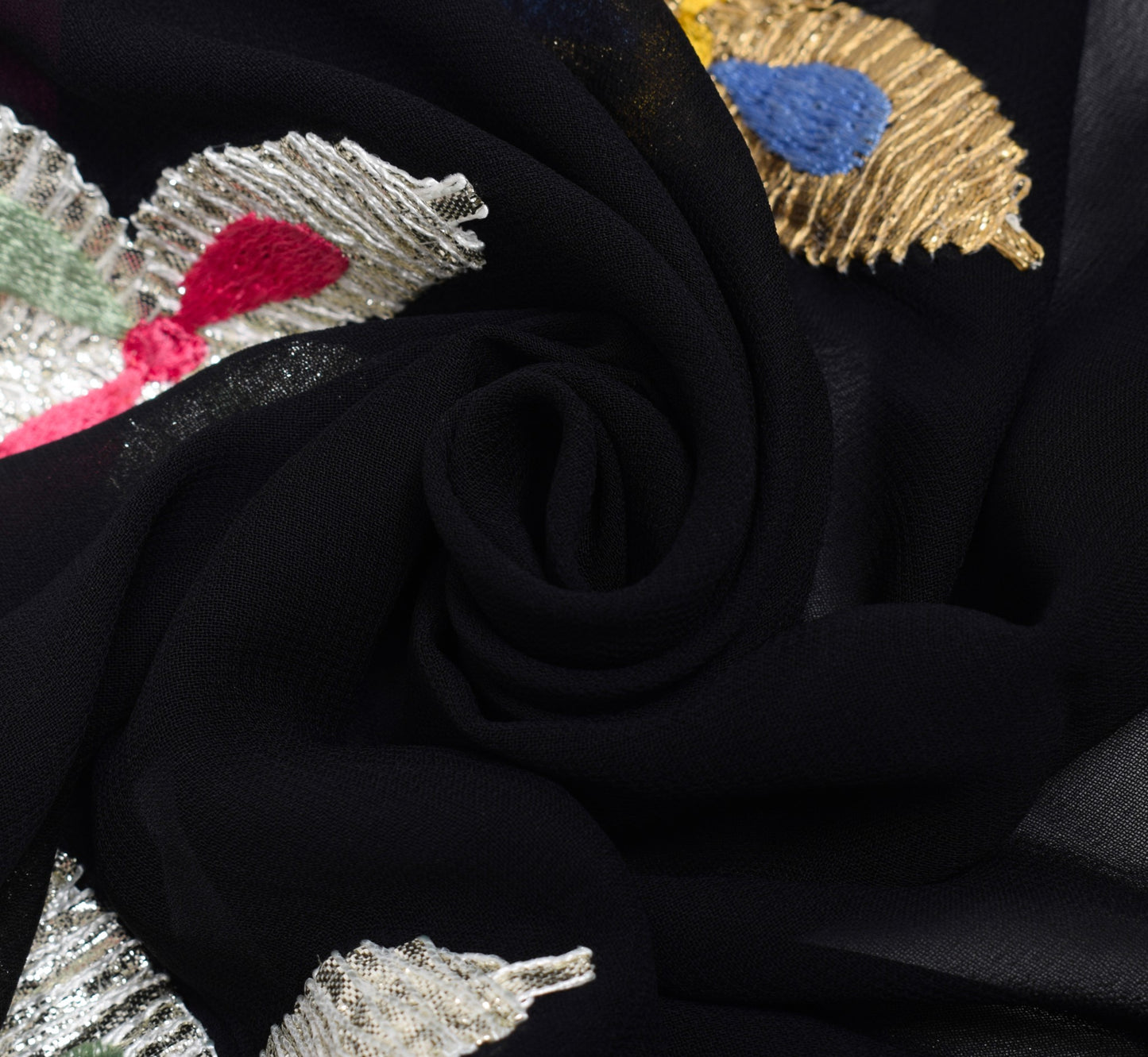 Sushila Vintage Black Gotta Patti Dupatta Pure Georgette Floral ClassyLong Stole