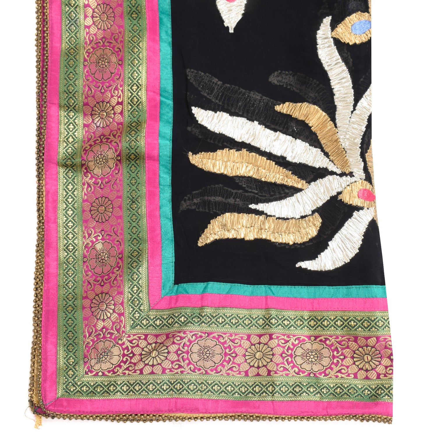 Sushila Vintage Black Gotta Patti Dupatta Pure Georgette Floral ClassyLong Stole
