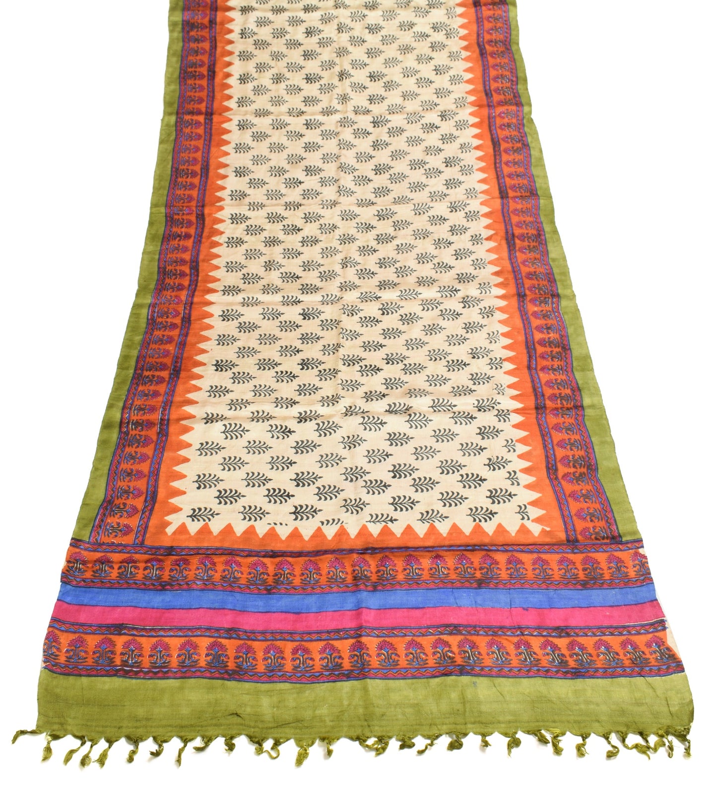 Sushila Vintage Cream Dupatta Hand Block Printed 100% Pure Rayon Soft Long Stole