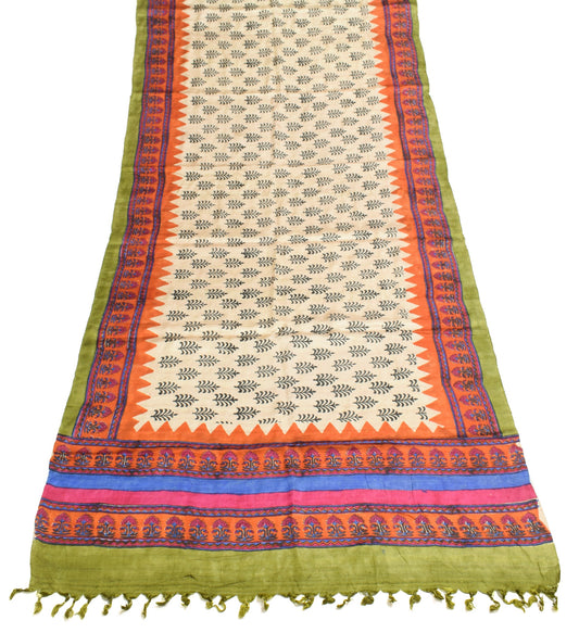 Sushila Vintage Cream Dupatta Hand Block Printed 100% Pure Rayon Soft Long Stole