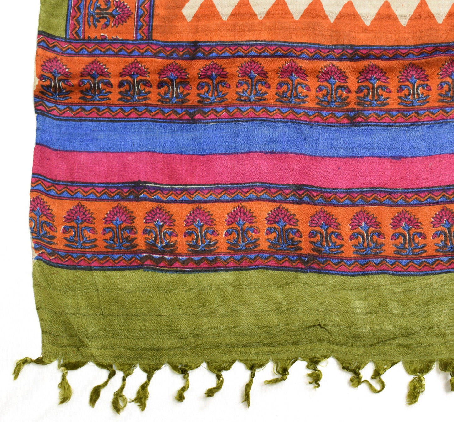 Sushila Vintage Cream Dupatta Hand Block Printed 100% Pure Rayon Soft Long Stole