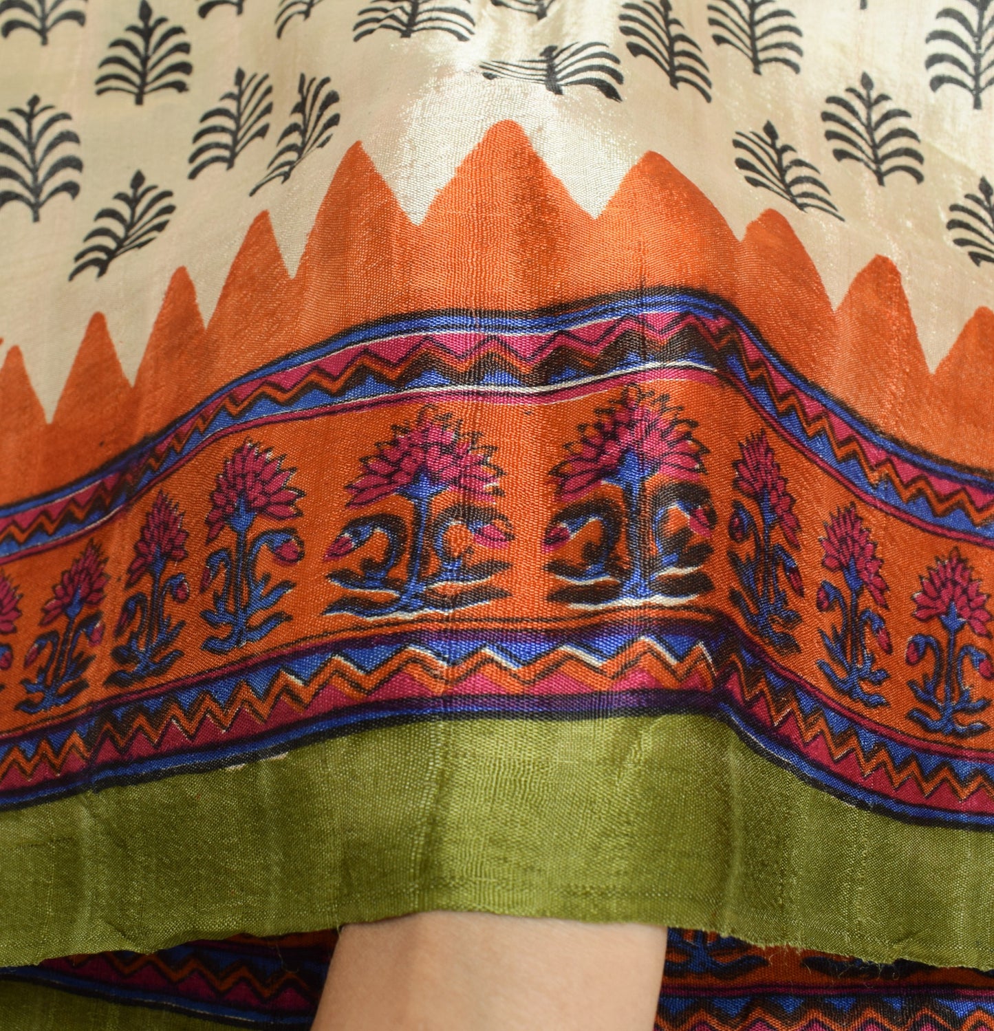 Sushila Vintage Cream Dupatta Hand Block Printed 100% Pure Rayon Soft Long Stole