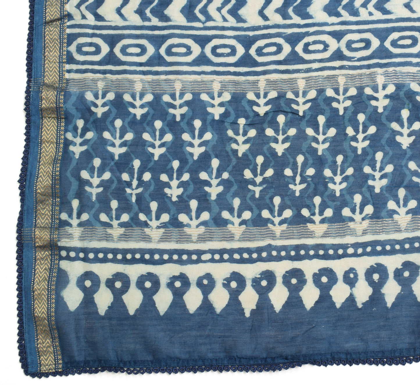 Sushila Vintage Blue Batik Printed Dupatta 100% Pure Cotton Soft Long Stole Wrap