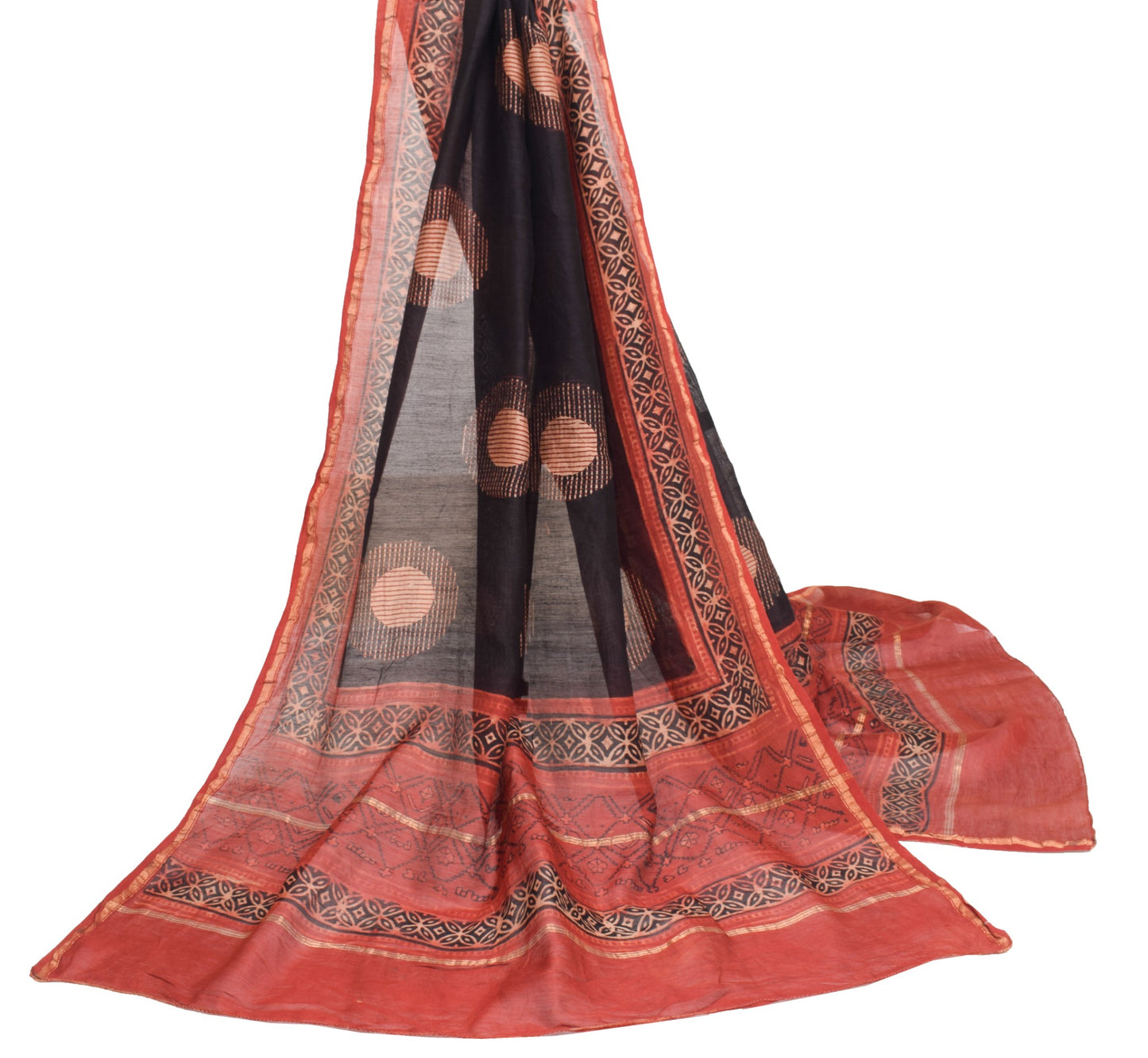Sushila Vintage Black Pure Cotton Dupatta Hand Block Printed Indian Long Stole