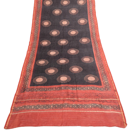 Sushila Vintage Black Pure Cotton Dupatta Hand Block Printed Indian Long Stole