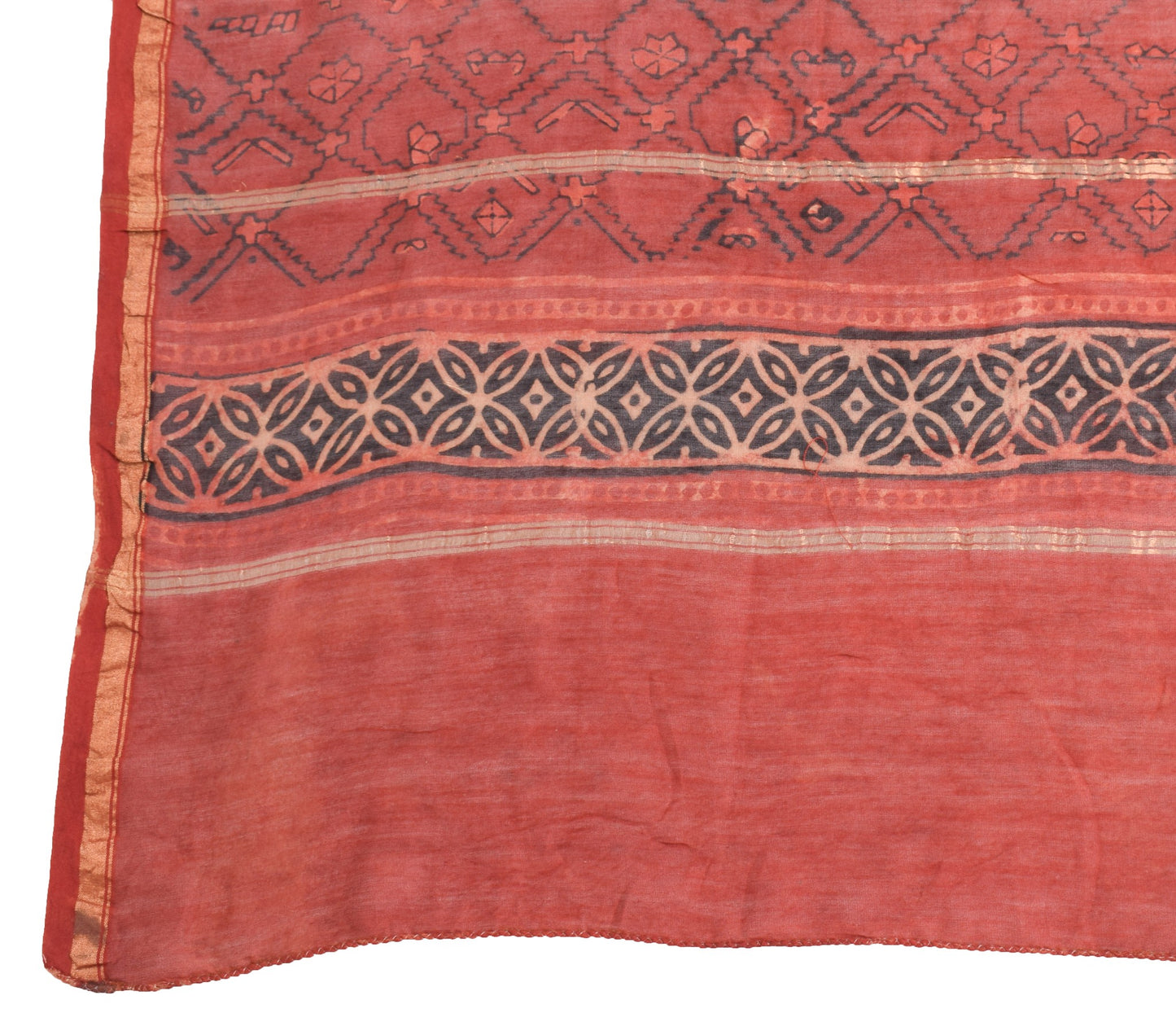 Sushila Vintage Black Pure Cotton Dupatta Hand Block Printed Indian Long Stole