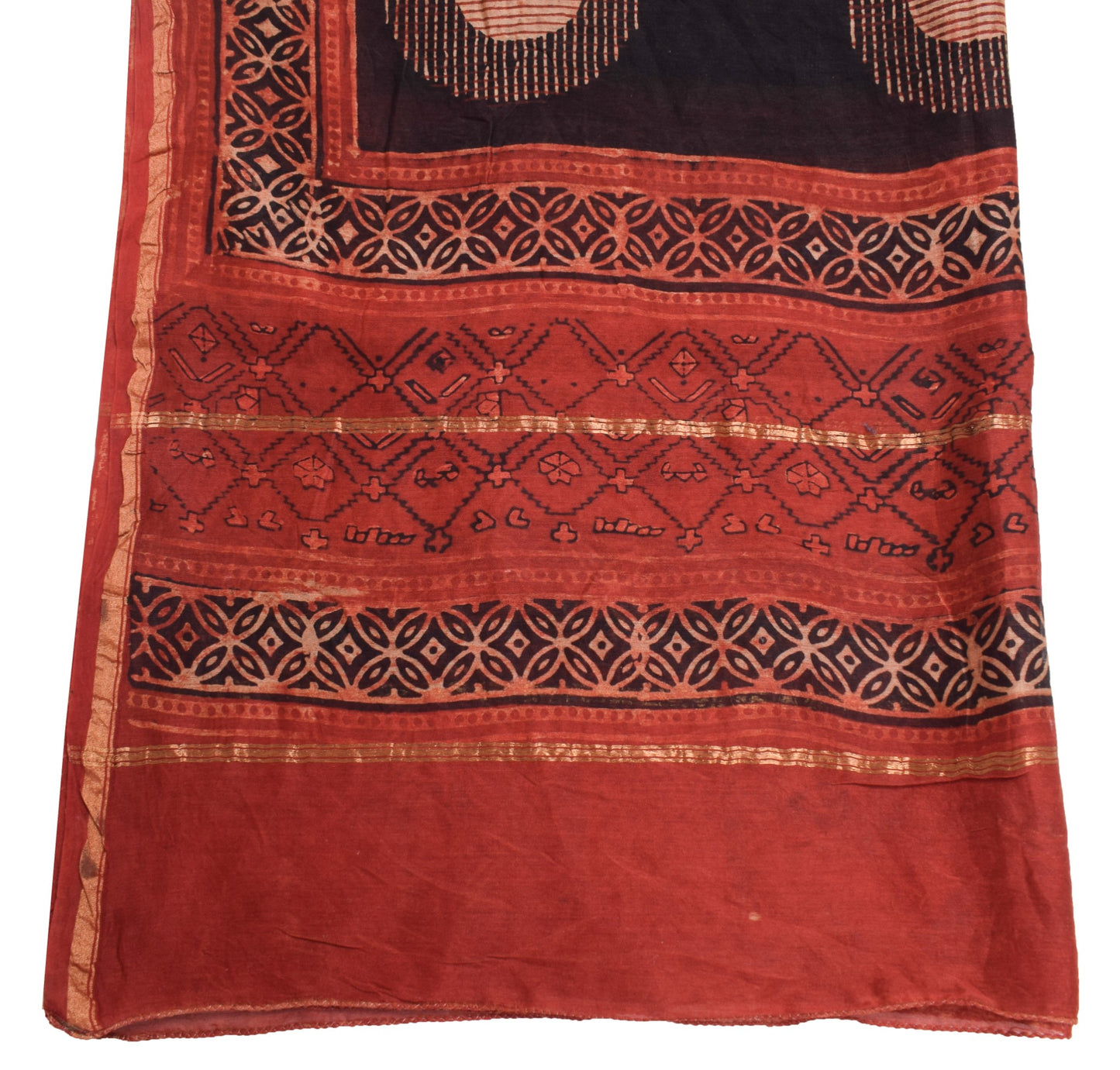 Sushila Vintage Black Pure Cotton Dupatta Hand Block Printed Indian Long Stole