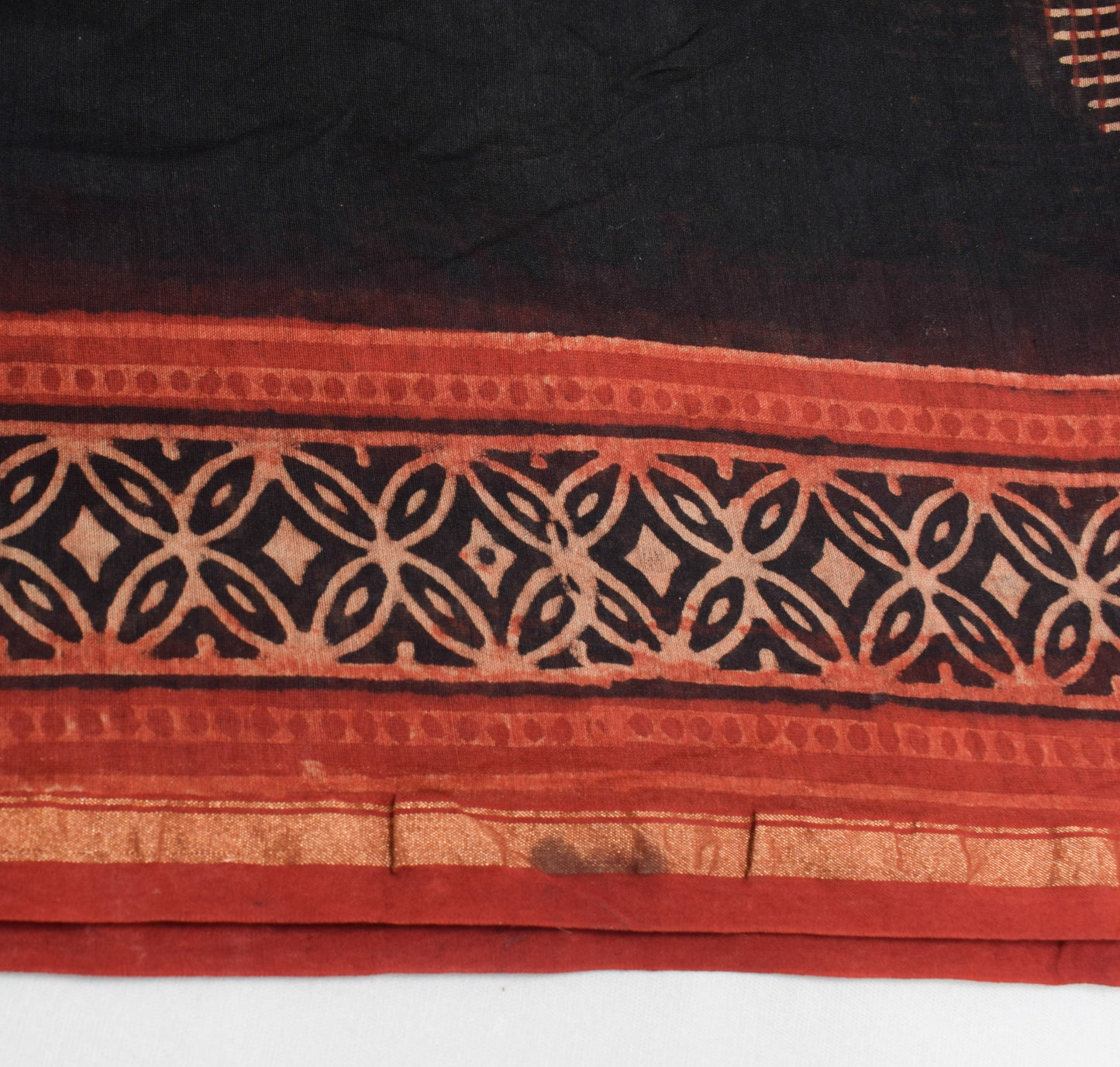 Sushila Vintage Black Pure Cotton Dupatta Hand Block Printed Indian Long Stole
