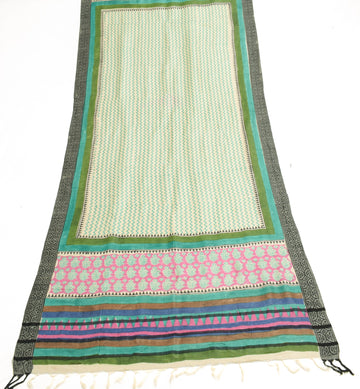 Sushila Vintage Cream Pure Woolen Dupatta Hand Block Printed Warm Long Stole