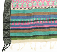 Sushila Vintage Cream Pure Woolen Dupatta Hand Block Printed Warm Long Stole