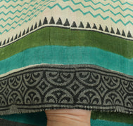 Sushila Vintage Cream Pure Woolen Dupatta Hand Block Printed Warm Long Stole