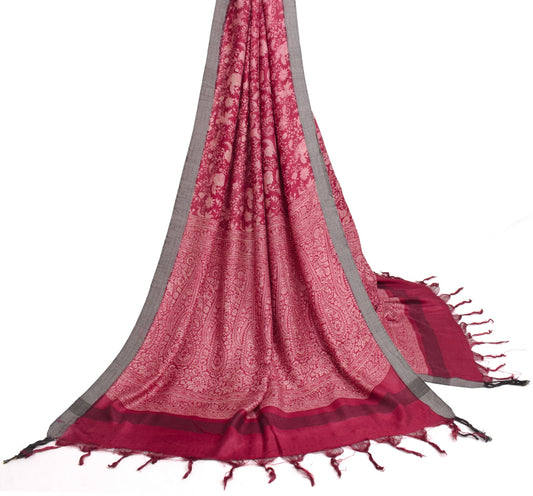 Sushila Vintage Maroon Dupatta 100% Pure Woolen Paisley Printed Warm Long Stole