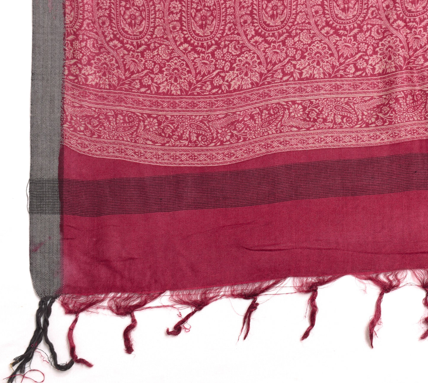 Sushila Vintage Maroon Dupatta 100% Pure Woolen Paisley Printed Warm Long Stole